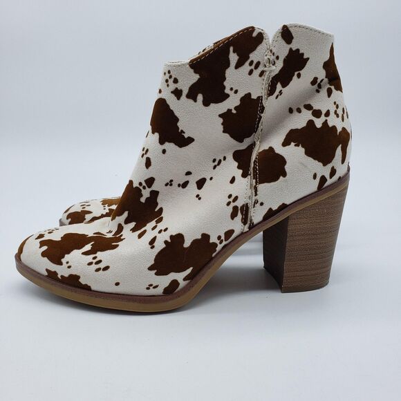 Altar'd State Boots Women US 7.5 Brown White Cow Print Ankle Zip Block Heel - Picture 4 of 13
